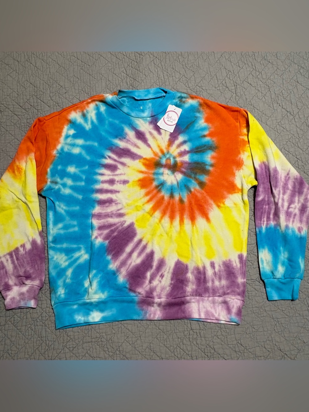 Tie Dye Crewneck Sweatshirt Bright Colorful Pullover Y2K style Small Lightweight